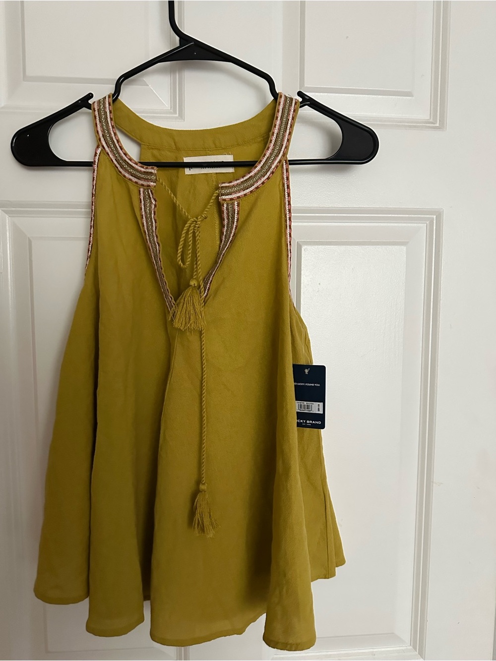 Lucky Brand Olive Green Tassel Halter Tank